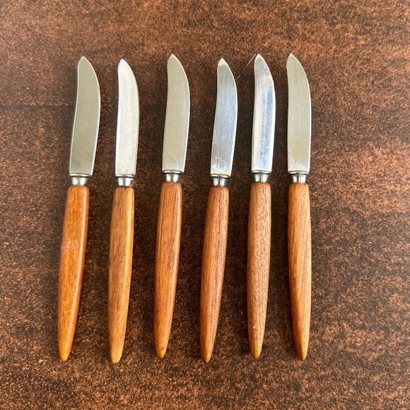 Mid Century Teak Dessert Knives Brusletto Set of 6 - Picture 1 of 5